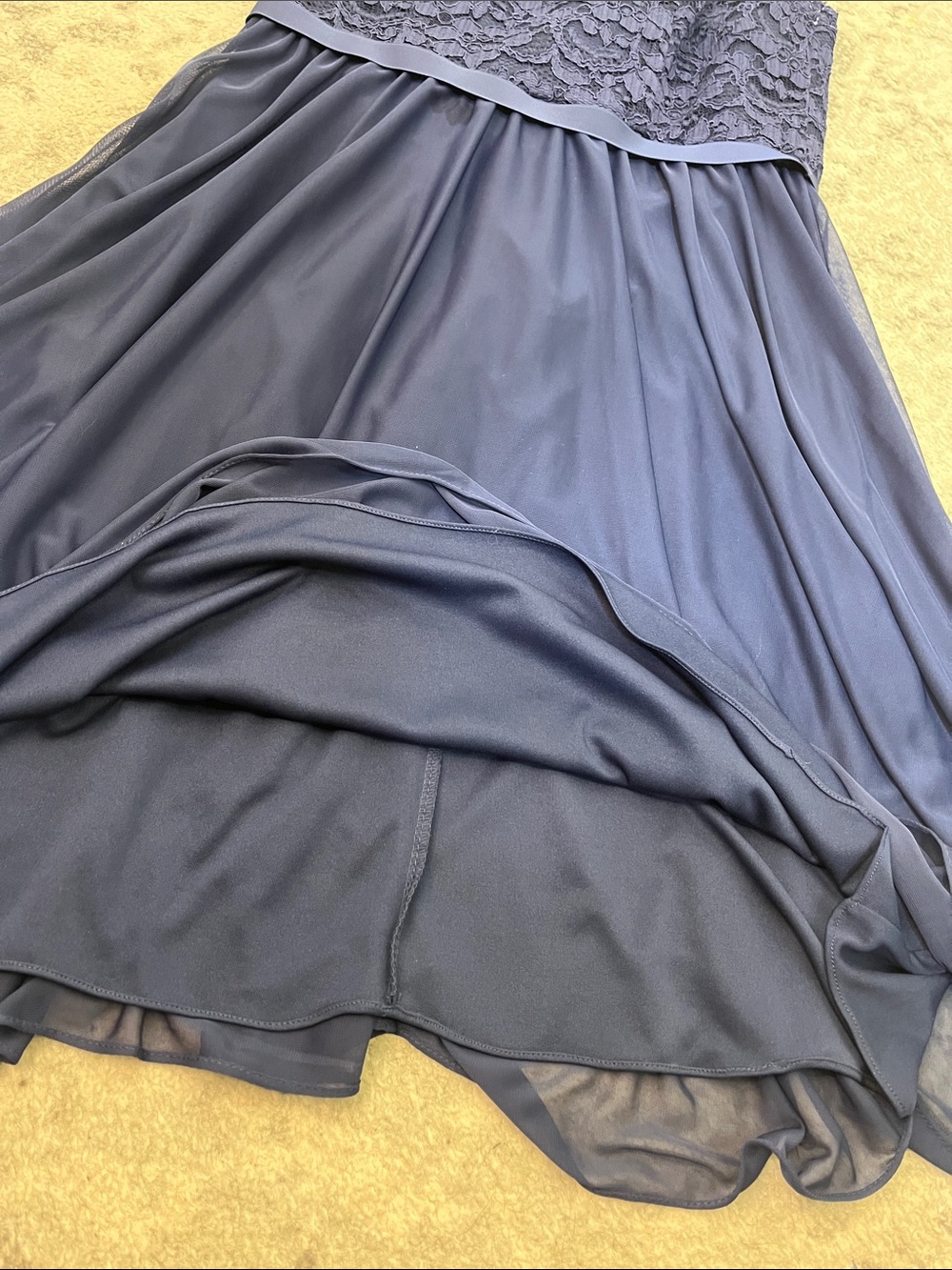 DAVID’S BRIDAL ONE SHOULDER MARINE NAVY LACE SHORT BRIDESMAID DRESS LINED SZ 8 - Picture 13 of 14
